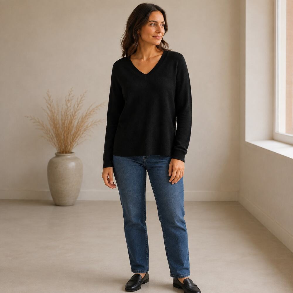 Charter Club Luxury Cashmere Sweater WMNS M Pullover Black Stretch Quiet Luxury